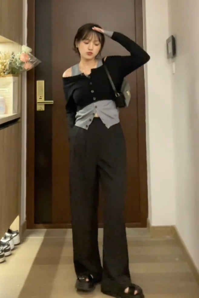 XYW 着やせ ハイウエスト スラックス ガチョウパンツ