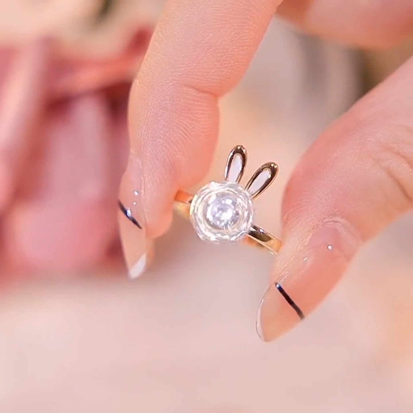 LF キュートなうさぎ 回転リング オープンリング 指輪 キラキラ