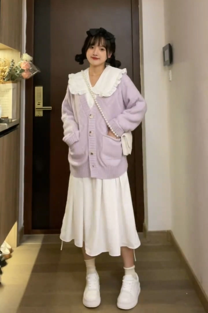 XYW かわいい 優しそうで上品 ホワイト ペタルカラー ワンピース