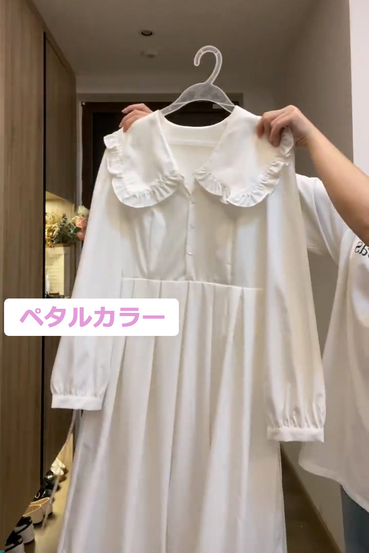 XYW かわいい 優しそうで上品 ホワイト ペタルカラー ワンピース