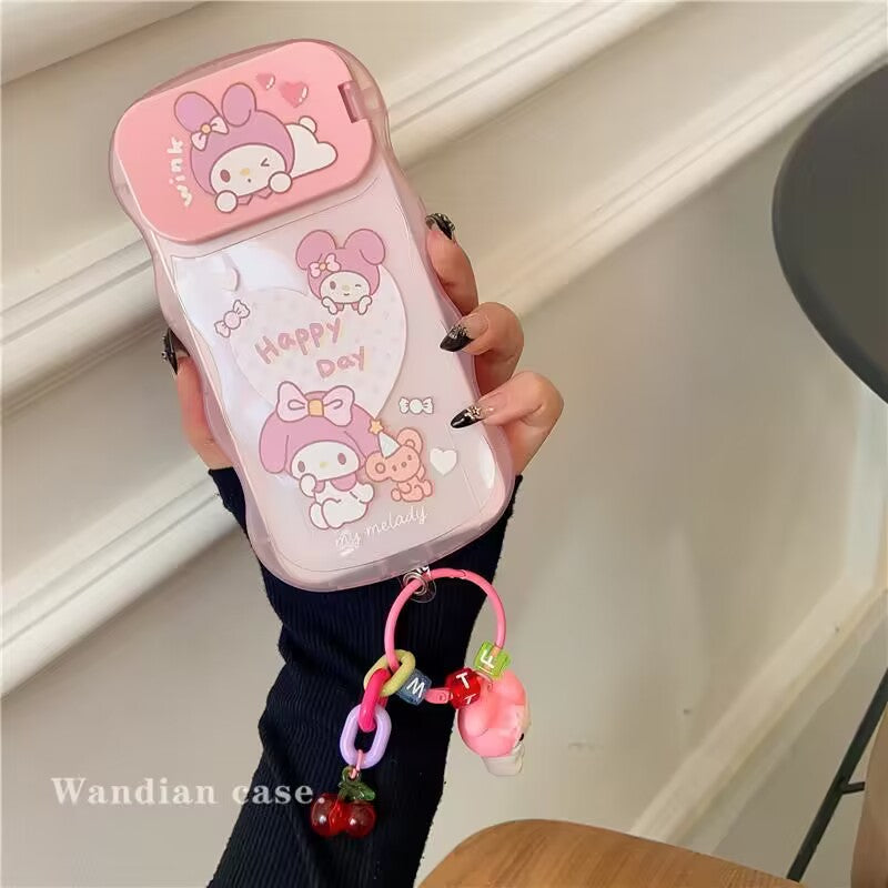 YQQ 可愛いサンリオ スマホケース 携帯電話ケース 化粧鏡 スタンド