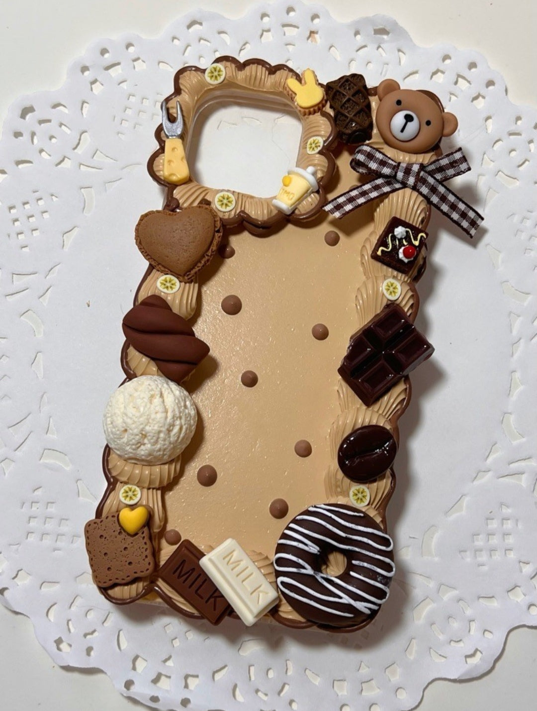 OL 手作り クリームゴム携帯ケース チョコレート