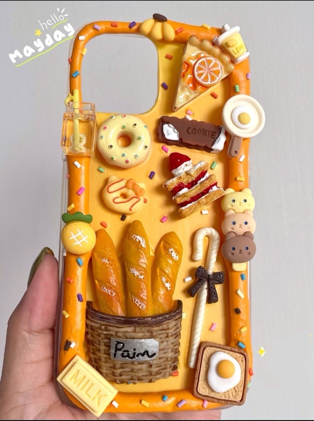 OL 手作り クリームゴム携帯ケース パン