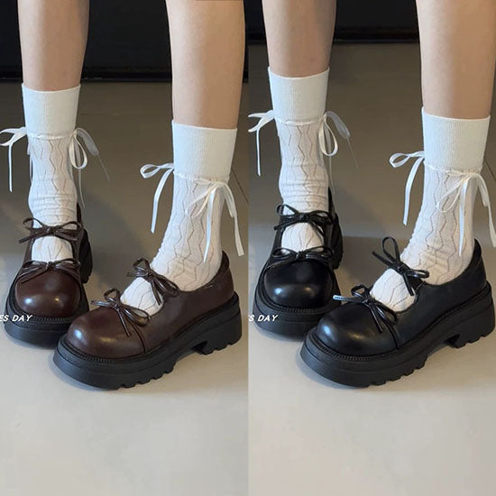 LF  かわいい  リボン  厚底  レトロ  パンプス  ローファー