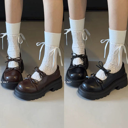 LF  かわいい  リボン  厚底  レトロ  パンプス  ローファー