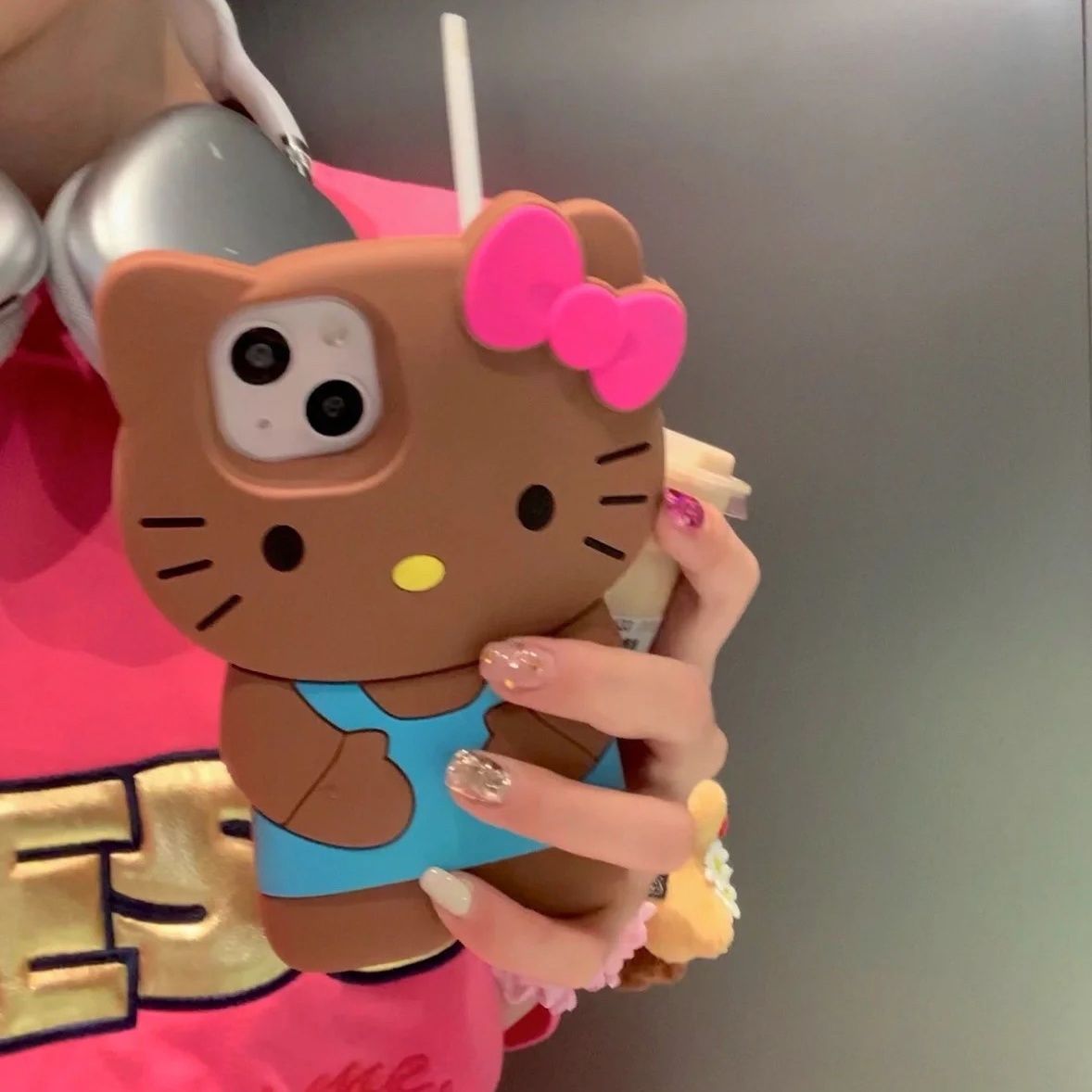 YQQ  立体  ハローキティ  Hello Kitty シリコン携帯ケース  スマートフォンケース  ブラック/ブラウン