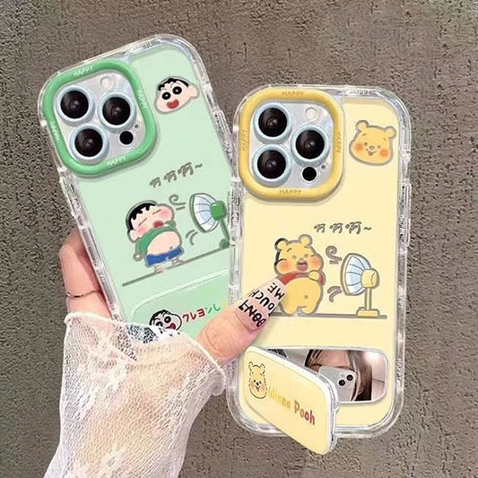 LF  かわいい   化粧鏡付きスマホケース  携帯電話ケース  粘着式スマホホルダー付き