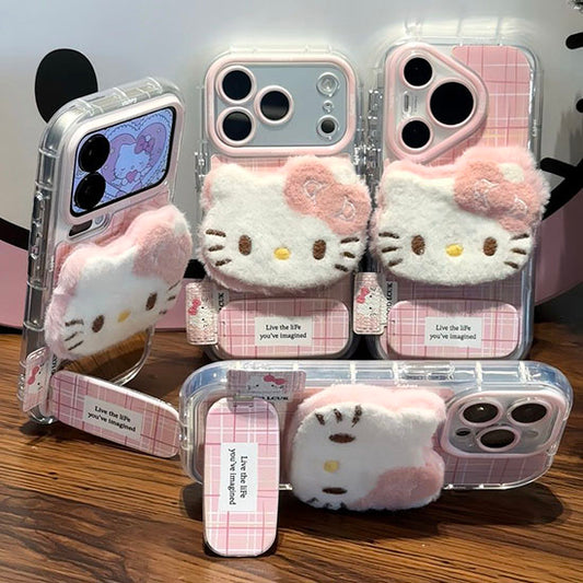 LF  ハローキティ スマホケース  スタンド機能付き クリアケース ピンクチェック 可愛い 耐衝撃