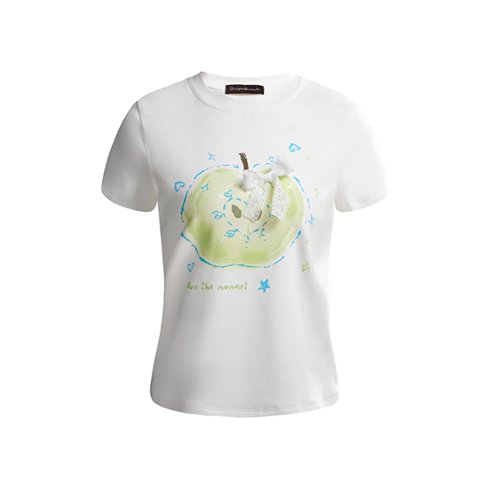LF04  夏新作  かわいい風  フルーツリンゴプリント  Tシャツ  ゆったり