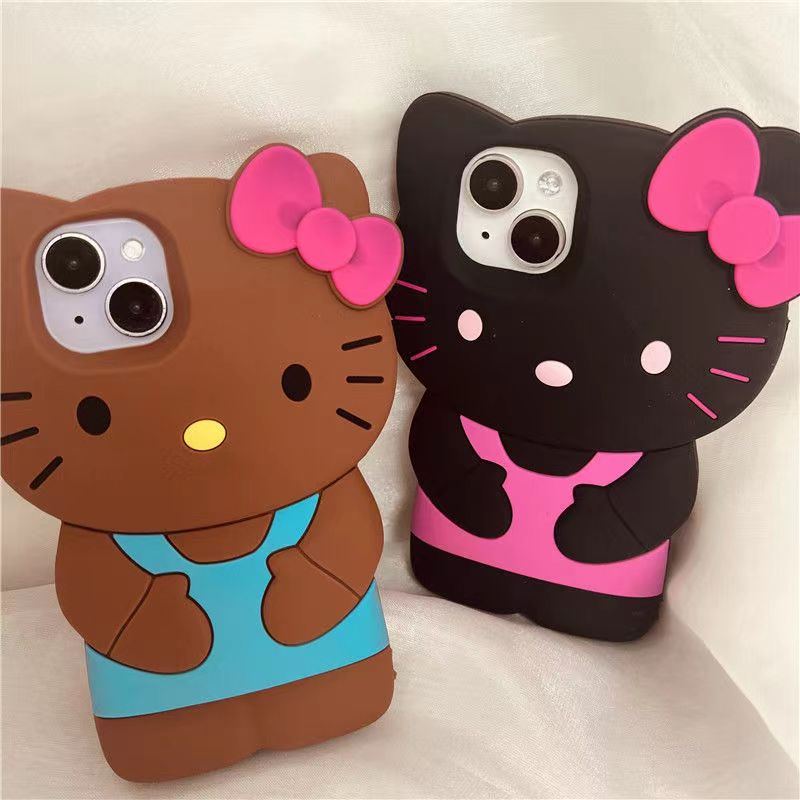 LF  立体  ハローキティ  Hello Kitty シリコン携帯ケース  スマートフォンケース  ブラック/ブラウン