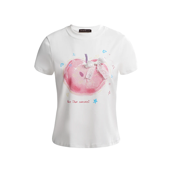 LF04  夏新作  かわいい風  フルーツリンゴプリント  Tシャツ  ゆったり