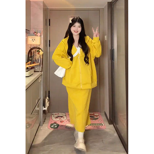 LF  上下セット ゆったりパーカー×ロングスカート カジュアル スポーティー おしゃれ