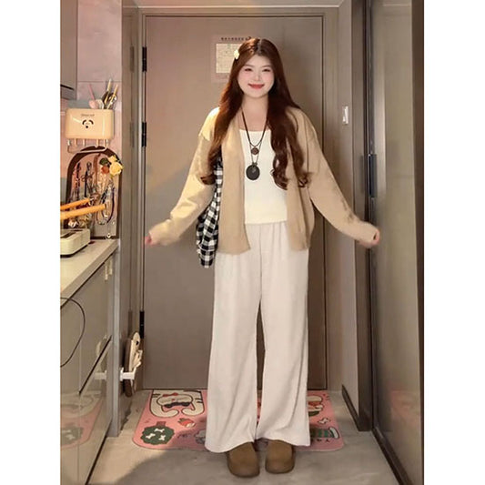 LF  カーディガン＋キャミソール+ワイドパンツ セット ゆるかわ ナチュラルカラー 体型カバー