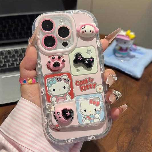 LF  イヤホンKT   化粧鏡付きスマホケース  携帯電話ケース  粘着式スマホホルダー付き