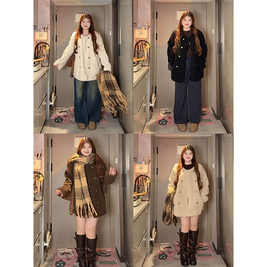 LF  ゆったり  レトロ  ダブルボタン  モコモコ  コート