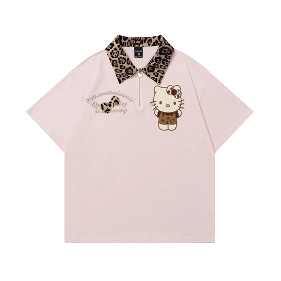 LF04  夏新作  Kitty  ヒョウ柄ポロカラー  Tシャツ  ゆったり  かっこかわいい
