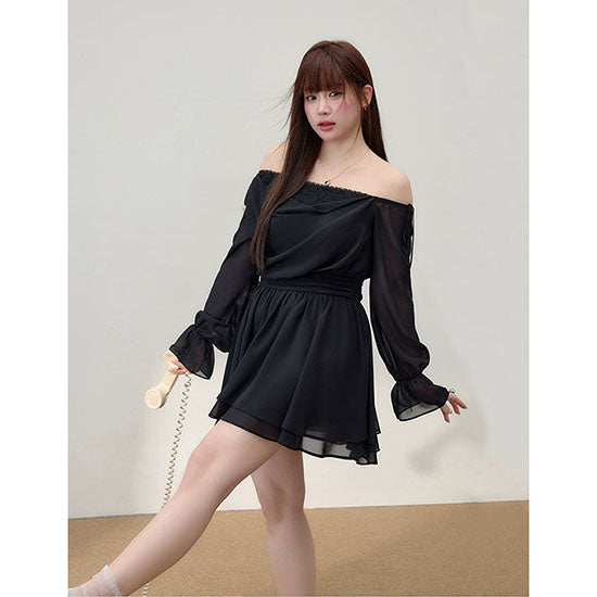 LF  オフショルダー  フレンチワンピース  オフショルダー  着痩せ