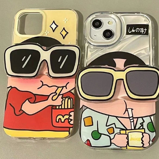 LF  サングラス  しんちゃん  スマホケース  携帯電話ケース  粘着式スマホホルダー付き