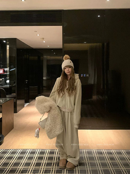 LF  フード付きファスナーパーカー  カーディガンコート  ゆったり  セット