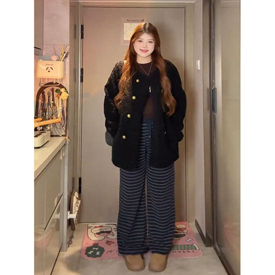 LF  ゆったり  レトロ  ダブルボタン  モコモコ  コート