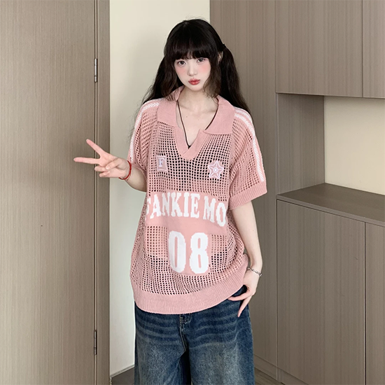 LF04  透かしニット  トップス  Tシャツ  4色選択可能