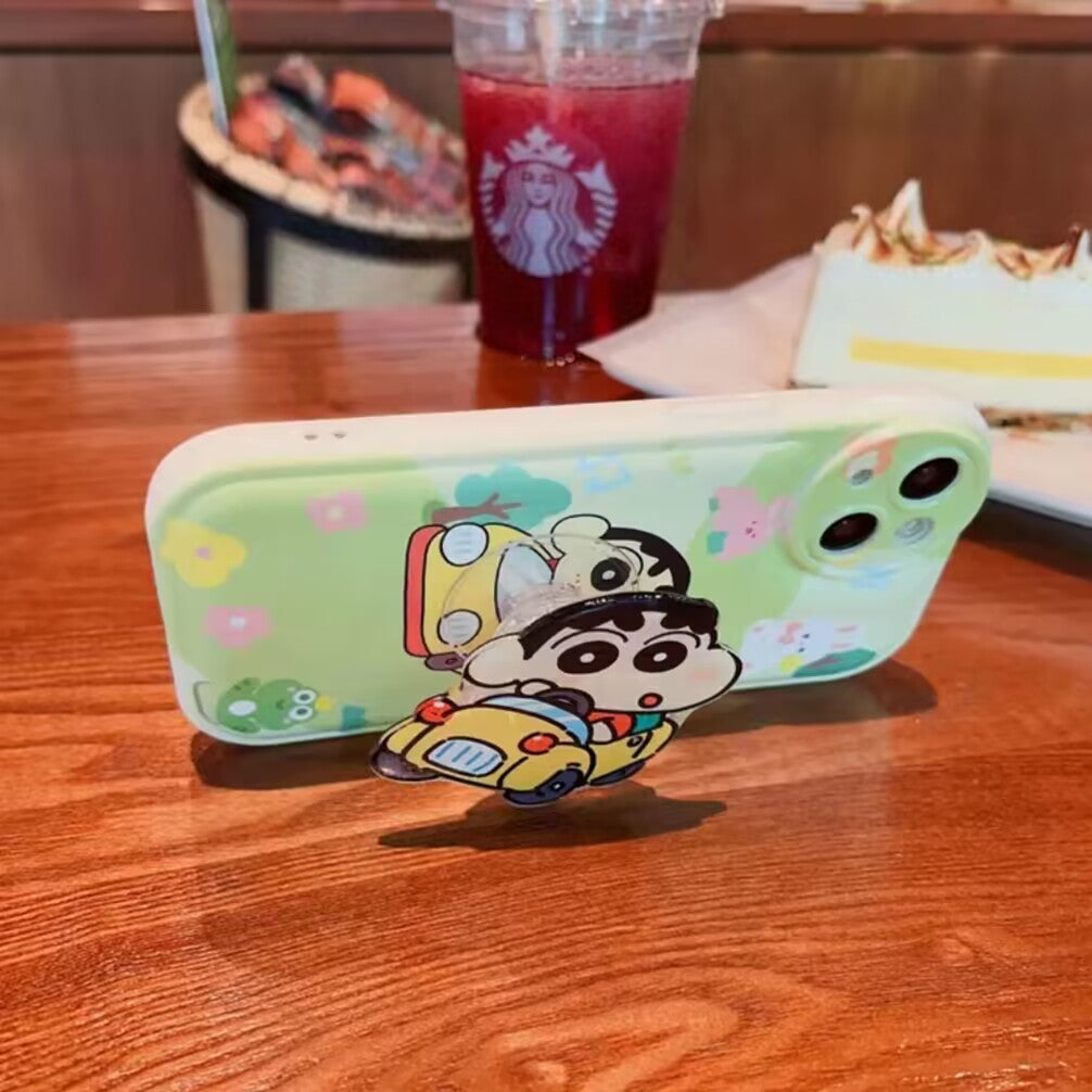 YQQ  しんちゃん スマホケース  携帯電話ケース  粘着式スマホホルダー付き