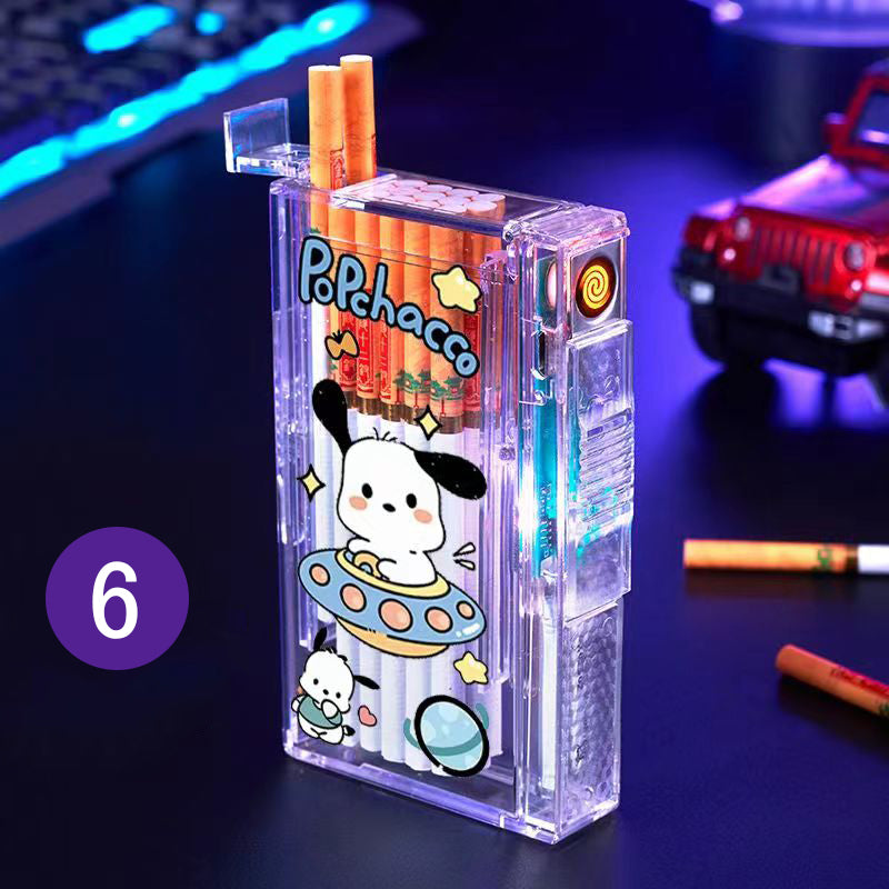 YQQA23 (ロングバージョン)可愛い充電ライター+タバコケース一体防風