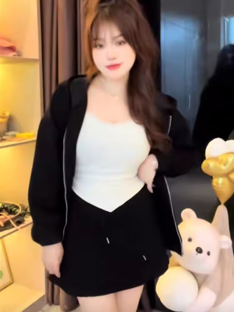 TAOZI 3点セット ぽっちゃりした女子 着痩せセット フード付きスウェット・セット