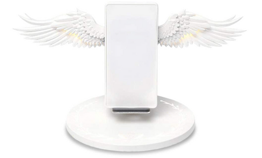 LF ワイヤレス充電器 10W急速充電 垂直携帯電話 天使の羽のユニークな形状 携帯電話ホルダー