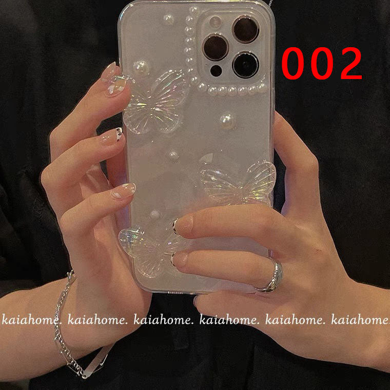 OL 仙気立体蝶バラ真珠透明シリカゲル携帯電話ケース