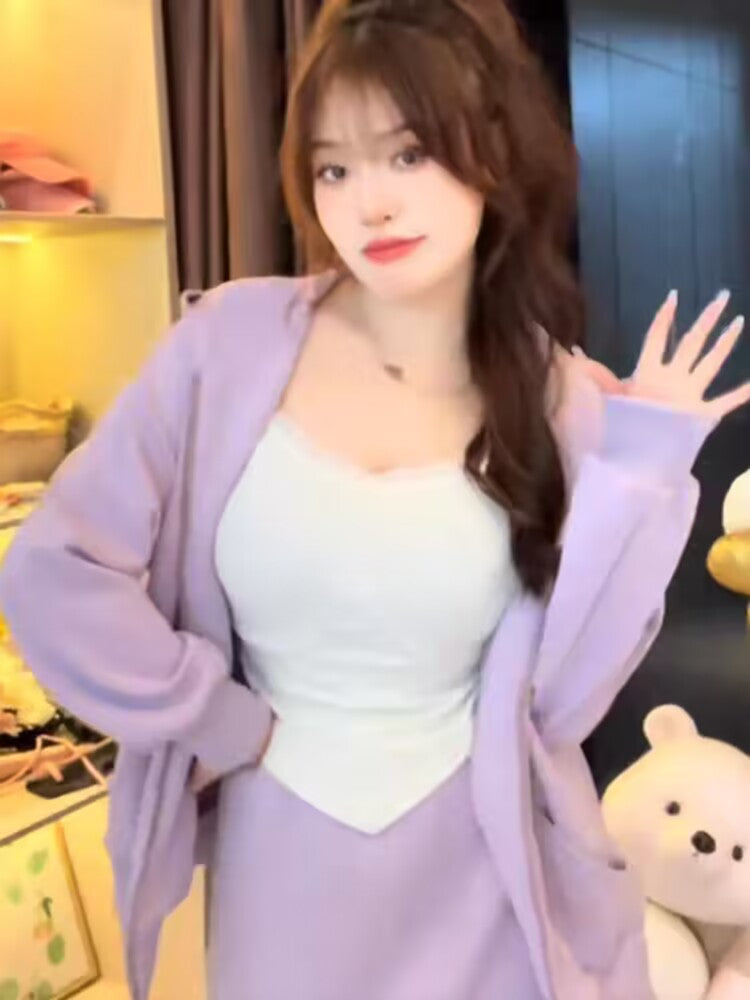 TAOZI 3点セット ぽっちゃりした女子 着痩せセット フード付きスウェット・セット